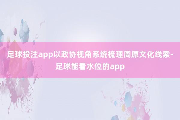 足球投注app以政协视角系统梳理周原文化线索-足球能看水位的app