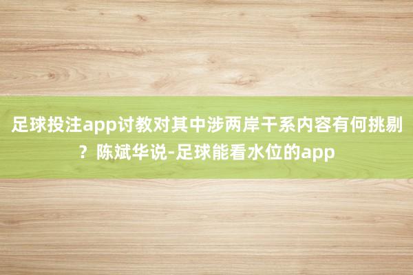 足球投注app讨教对其中涉两岸干系内容有何挑剔？陈斌华说-足球能看水位的app